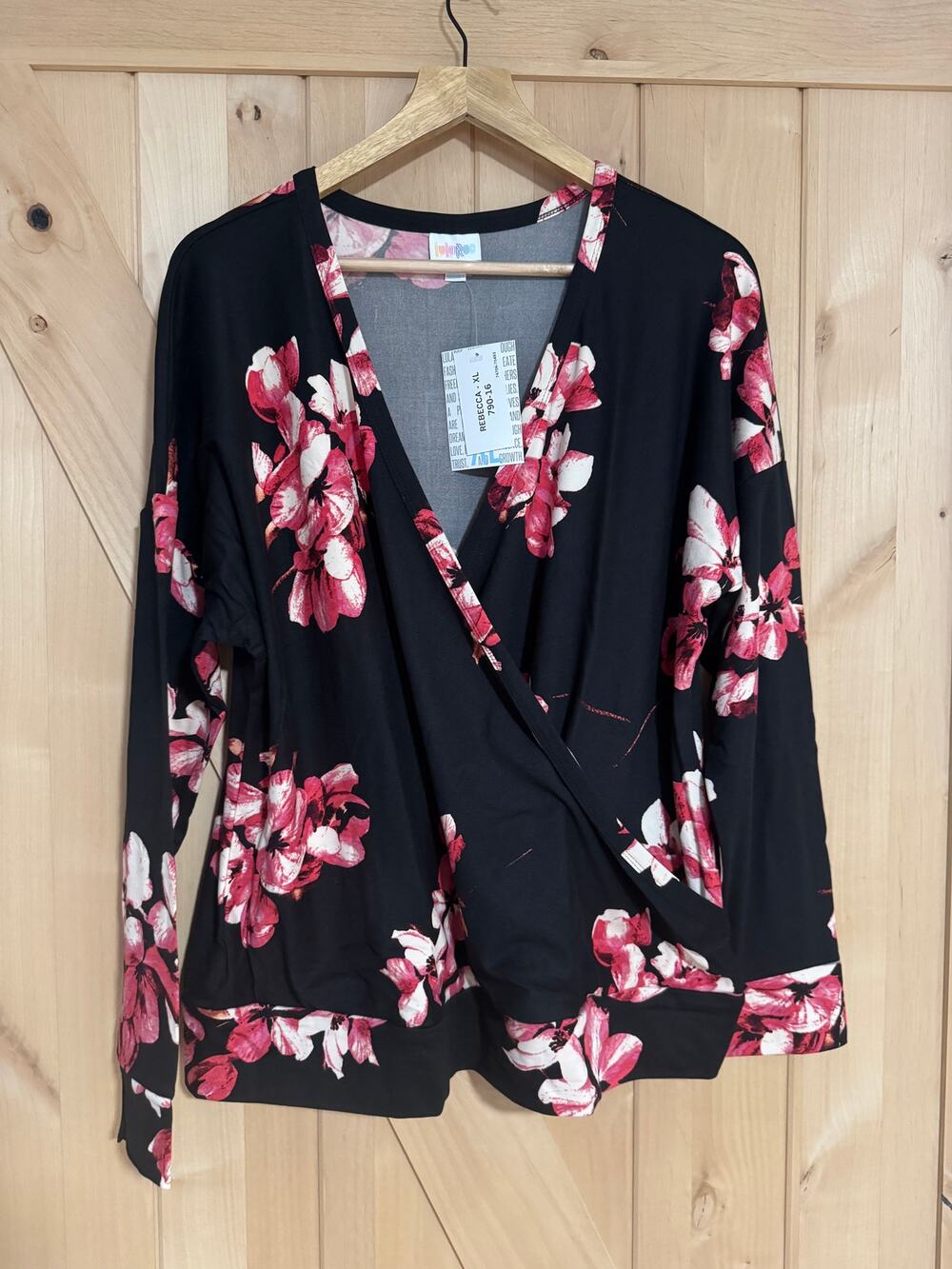 LulaRoe | NWT Rebecca Black Floral Cross Front Blouse | Size XL (16-18)